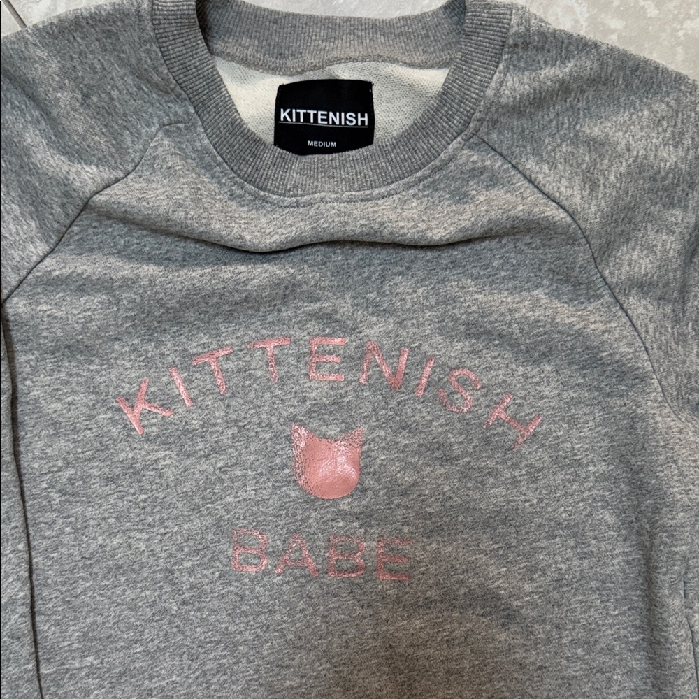 Kittenish Heather Gray Pullover with Pink Details